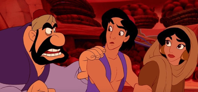 Aladino: Le notti arabe — Come presenta Aladdin Jasmine al mercante?